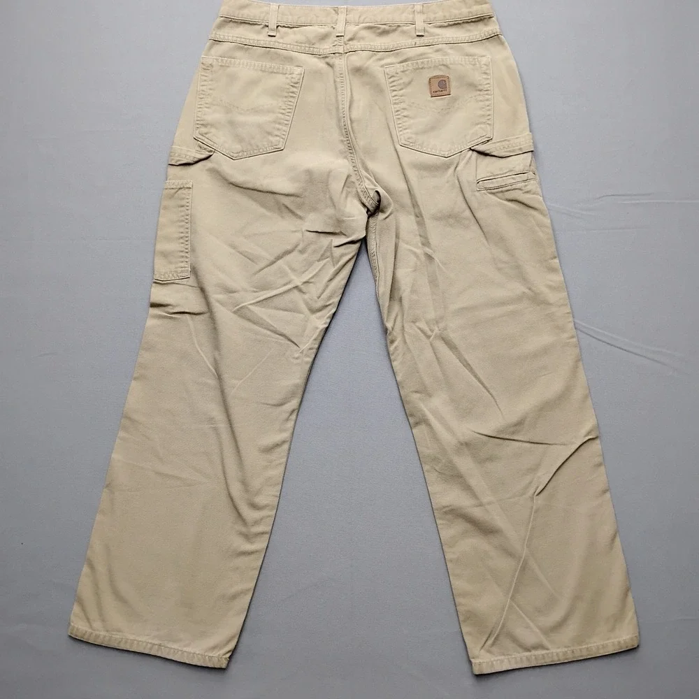 Carhartt B159 Mens 36x30 Loose Fit Canvas Carpenter Pants Khaki Tan Workwear